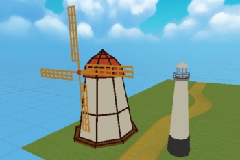 Blenderで風車と灯台作成