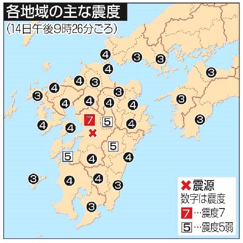 震度 熊本 地震 地震情報 2016年04月14日