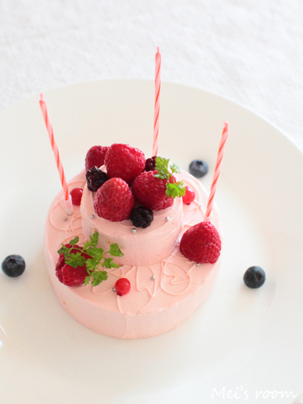 ピンクの2段ケーキ　レシピ