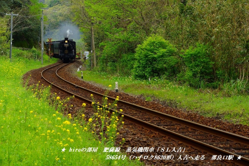 hiroの部屋　肥薩線　蒸気機関車「ＳＬ人吉」58654号（ハチロク8620形）人吉へ走る　那良口駅